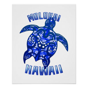 Molokai Hawaii Vacation Tribal Turtle Poster