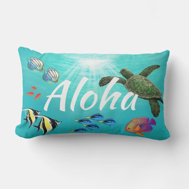 Molokini Cove Hawaiian Sea Turtle  Reversible Lumbar Cushion (Front)