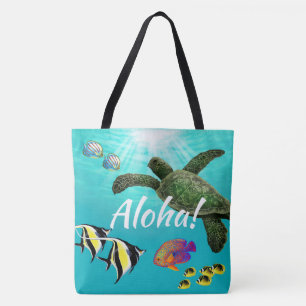 Molokini Cove Hawaiian Sea Turtle  Reversible Tote Bag