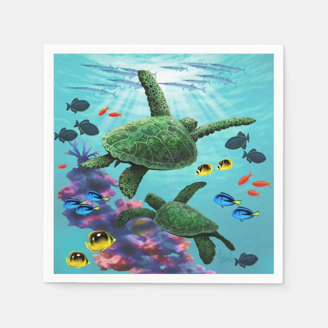 Molokini Cove Hawaiian Sea Turtles Tropical Napkin (Front)