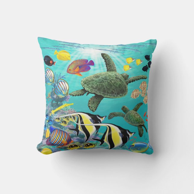 Molokini Cove Hawaiian Tropical Fish Sea Turtle Cushion (Front)
