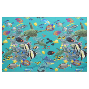 Molokini Cove Hawaiian Tropical Fish Sea Turtle Fabric