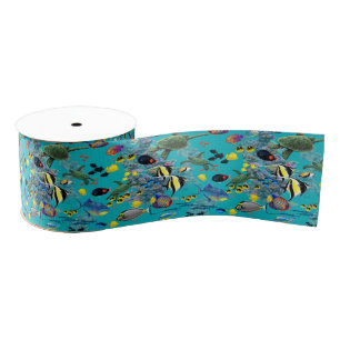 Molokini Cove Hawaiian Tropical Fish Sea Turtle Grosgrain Ribbon
