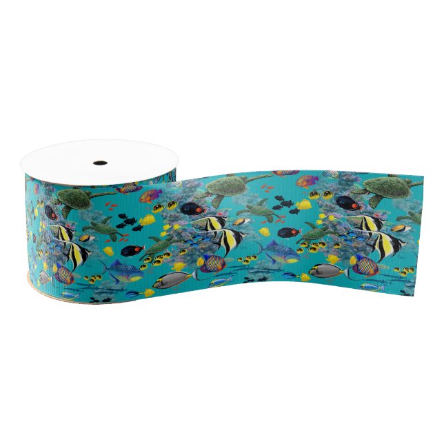Molokini Cove Hawaiian Tropical Fish Sea Turtle Grosgrain Ribbon (Spool)