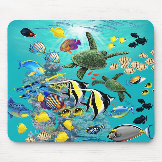 Molokini Cove Hawaiian Tropical Fish Sea Turtle Mouse Mat (Front)
