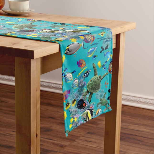 Molokini Cove Hawaiian Tropical Fish Sea Turtle Short Table Runner (In Situ)