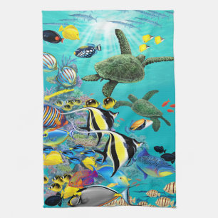 Molokini Cove Hawaiian Tropical Fish Sea Turtle Tea Towel