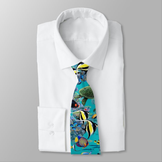 Molokini Cove Hawaiian Tropical Fish Sea Turtle Tie (Tied)
