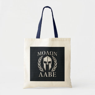 Molon Labe Chrome Like Spartan Helmet on Grille Tote Bag