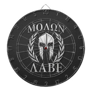 Molon Labe Chrome Spartan Helmet on Carbon Fibre Dartboard
