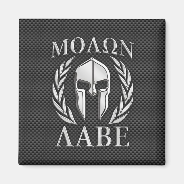 Molon Labe Chrome Spartan Helmet on Carbon Fibre Magnet (Front)