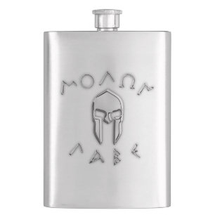 Molon Labe Chrome Spartan Helmet Print Hip Flask