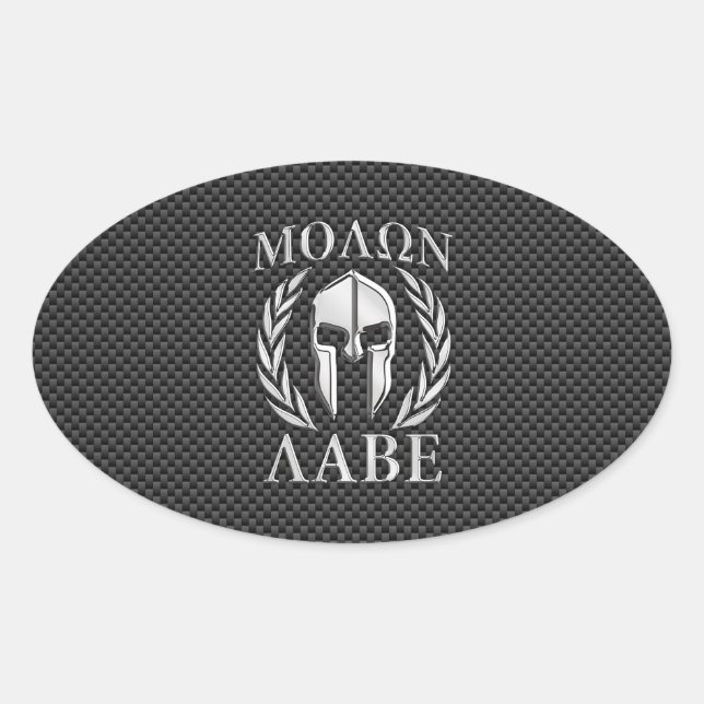 Molon Labe Chrome Style Spartan Armour Carbon Fibr Oval Sticker (Front)
