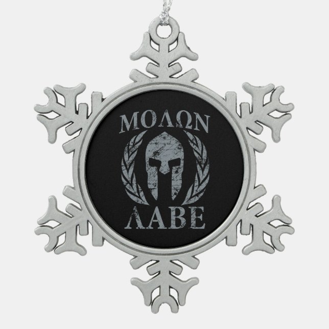 Molon Labe Grunge Spartan Armour Snowflake Pewter Christmas Ornament (Front)