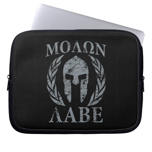 Molon Labe Grunge Spartan Helmet Laptop Sleeve (Front)