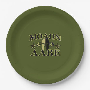 Molon Labe Spartan 5 stars Olive Green Paper Plate