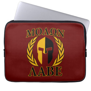 Molon Labe Spartan Helmet Laurels Burgundy Accent Laptop Sleeve
