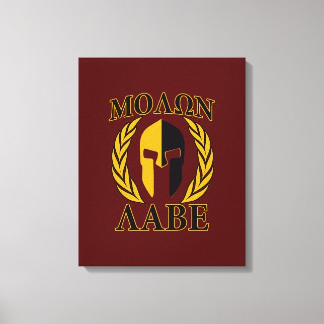Molon Labe Spartan Helmet Laurels Burgundy Canvas Print (Front)