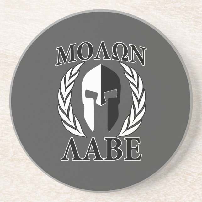Molon Labe Spartan Helmet Laurels Charcoal Coaster (Front)