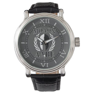 Molon Labe Spartan Helmet Laurels Charcoal Dial Watch