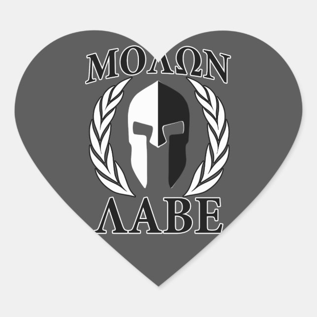 Molon Labe Spartan Helmet Laurels Charcoal Heart Sticker (Front)