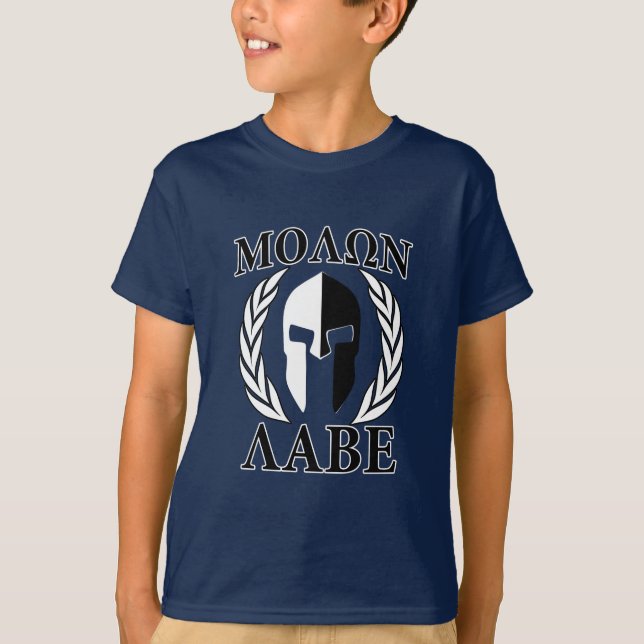 Molon Labe Spartan Helmet Laurels Charcoal T-Shirt (Front)
