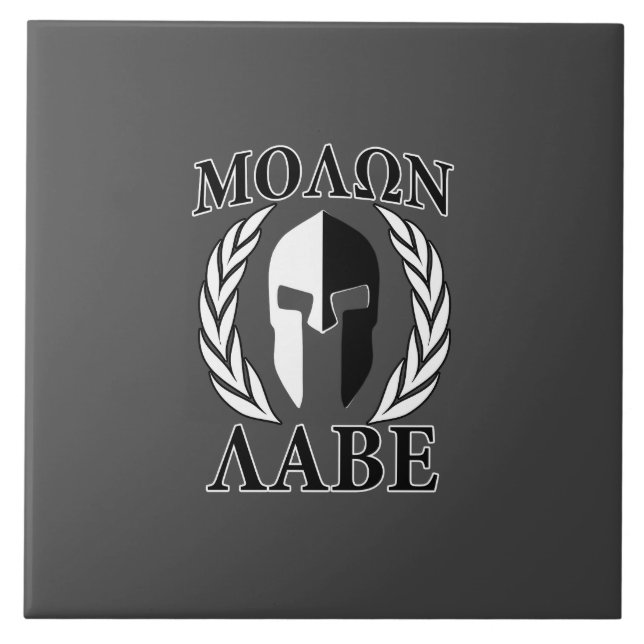 Molon Labe Spartan Helmet Laurels Charcoal Tile (Front)