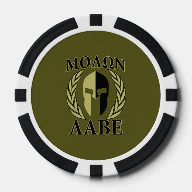 Molon Labe Spartan Helmet Laurels Olive Green Poker Chips (Front)
