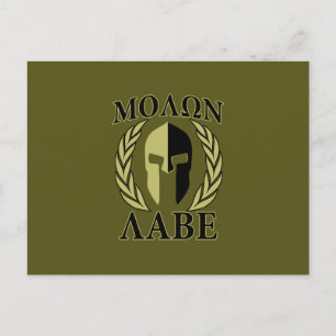 Molon Labe Spartan Helmet Laurels Olive Green Postcard