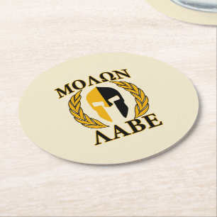 Molon Labe Spartan Helmet Laurels Tri-Colour Round Paper Coaster