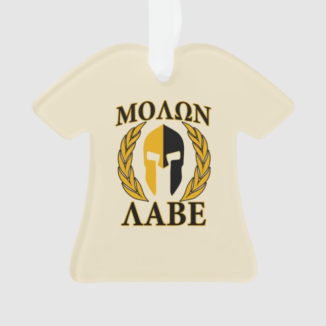 Molon Labe Spartan Helmet Laurels Warm Beige Ornament (Front)