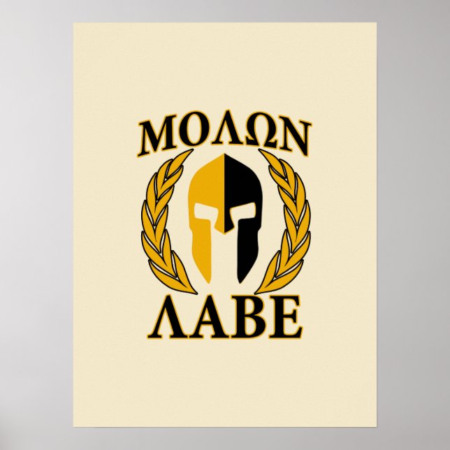 Molon Labe Spartan Helmet Laurels Warm Beige Poster (Front)