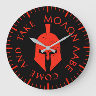 Molon Labe Spartan Helmet Red  Large Clock