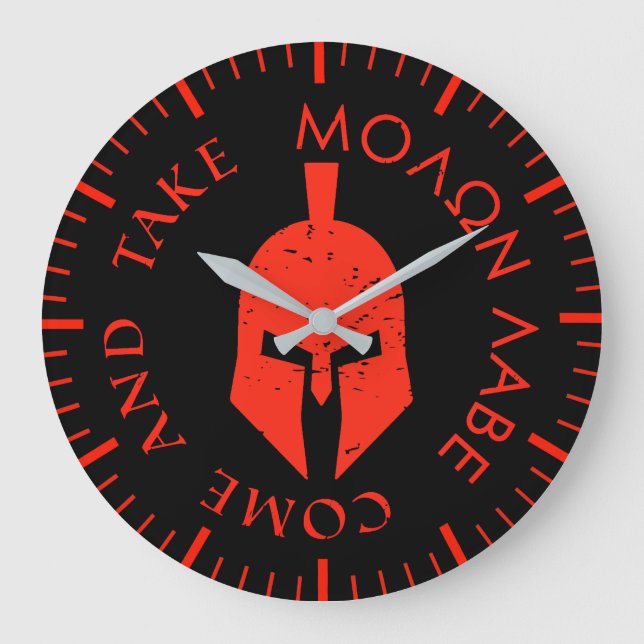 Molon Labe Spartan Helmet Red  Large Clock (Front)
