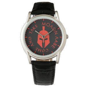 Molon Labe Spartan Helmet Red Men's Watch