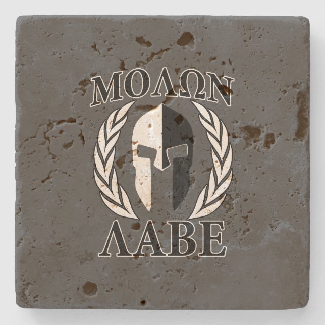 Molon Labe Spartan Helmet Warrior Laurels Graphic Stone Coaster (Front)