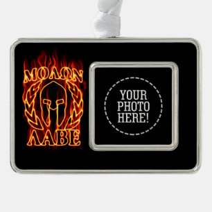 Molon Labe Spartan Hot Warrior on Fire on Black Silver Plated Framed Ornament