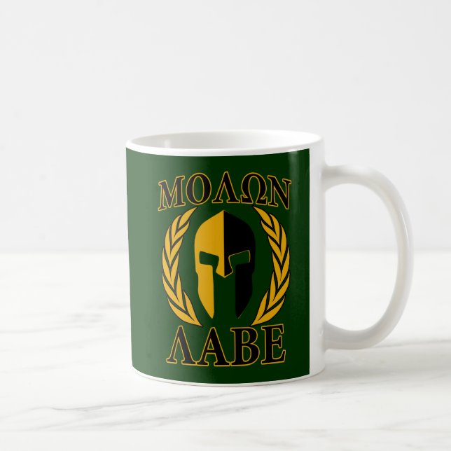 Molon Labe Spartan Laurels on Forest Green Coffee Mug (Right)