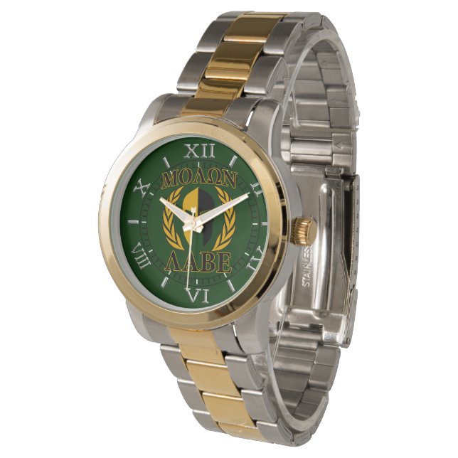 Molon Labe Spartan Laurels on Forest Green Dial Watch (Angled)
