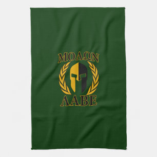 Molon Labe Spartan Laurels on Forest Green Tea Towel