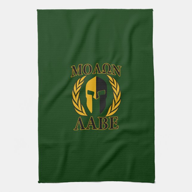 Molon Labe Spartan Laurels on Forest Green Tea Towel (Vertical)