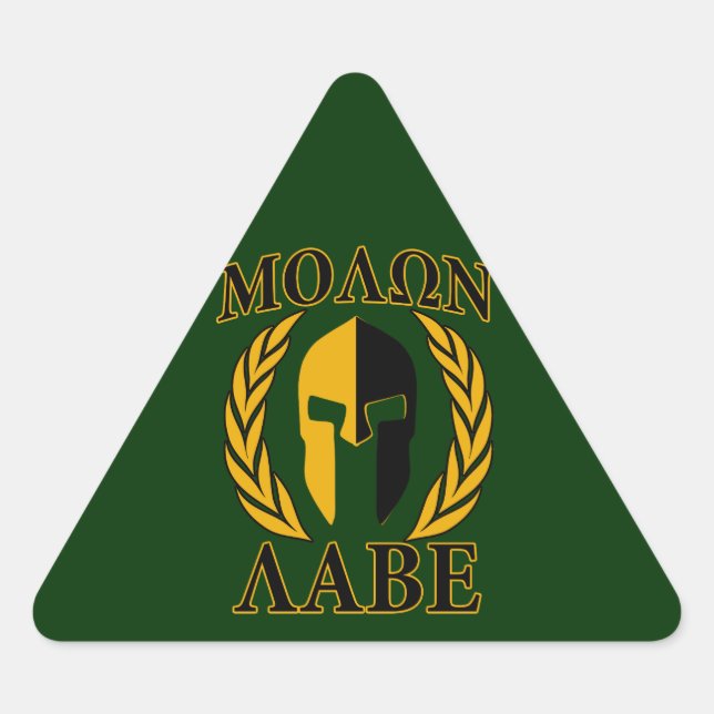 Molon Labe Spartan Laurels on Forest Green Triangle Sticker (Front)