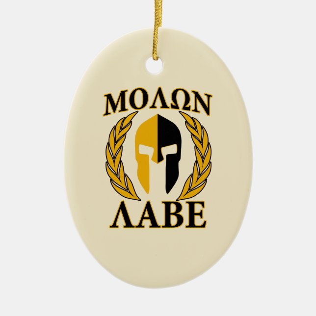 Molon Labe Spartan Mask Laurels Beige Decor Ceramic Tree Decoration (Front)