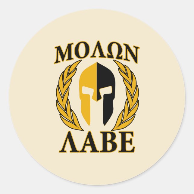 Molon Labe Spartan Mask Laurels Beige Decor Classic Round Sticker (Front)