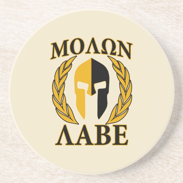 Molon Labe Spartan Mask Laurels Beige Decor Coaster (Front)