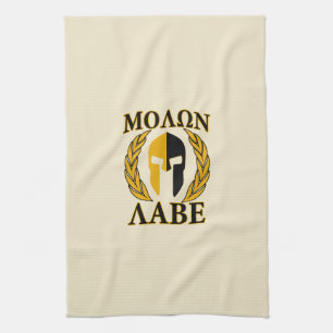 Molon Labe Spartan Mask Laurels Beige Decor Tea Towel