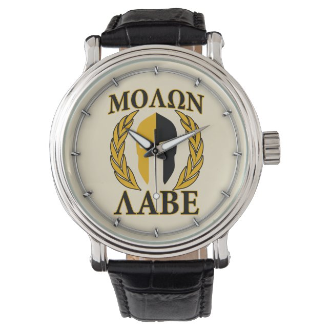 Molon Labe Spartan Mask Laurels Beige Decor Watch (Front)