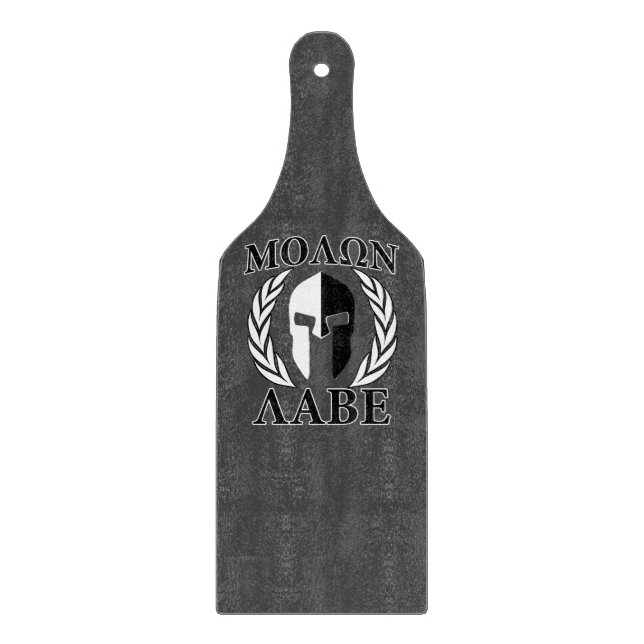 Molon Labe Spartan Mask Laurels Black & White Cutting Board (Front)