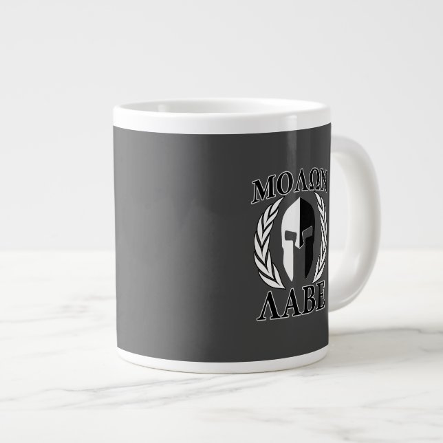Molon Labe Spartan Mask Laurels Black & White Large Coffee Mug (Front Right)