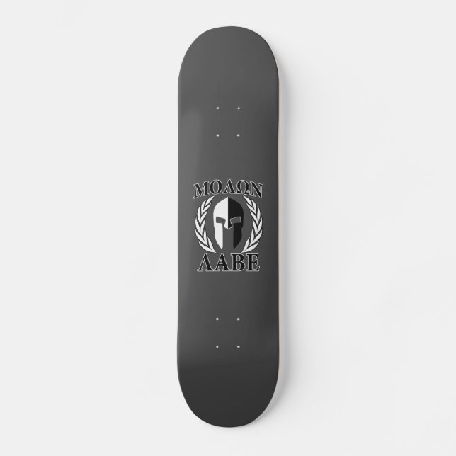 Molon Labe Spartan Mask Laurels Black & White Skateboard (Front)